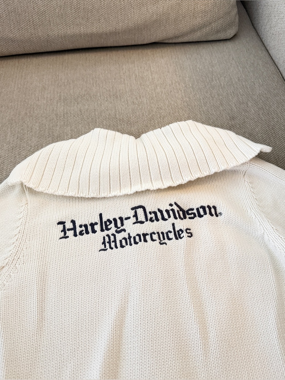 Vintage Harley Davidson Knit Zip Up Sweater in Cream - Picture 3 of 8